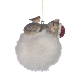 Елочная игрушка "Котенок на снежке" 8 см