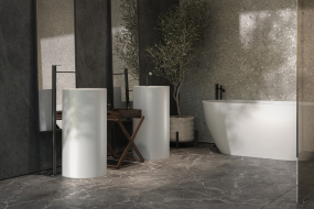 Раковина Holbi Andromeda SR 40х40, из Soft Rock, напольная, белая матовая, с клапаном