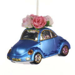 Елочная игрушка "Автомобиль синий" 11 см