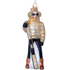 Елочная игрушка "Лыжница" 13 см, цвет золото