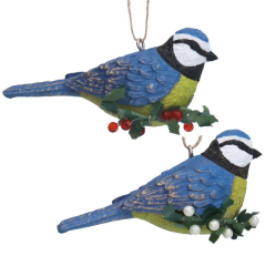 Елочная игрушка "Синица с ягодами остролиста и плюща" 4х8 см