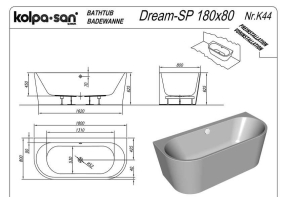 Ванна Kolpa-San Dream-SP 180x80, акриловая, бесшовная, с сифоном, белая