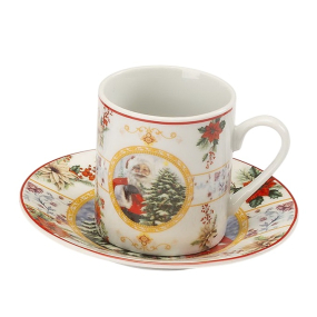 Набор чашек для эспрессо с блюдцами "Санта с елью" 100 мл, 12 предметов