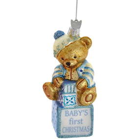 Новогодняя игрушка "Медвежонок -малыш" 12,7 см, голубая