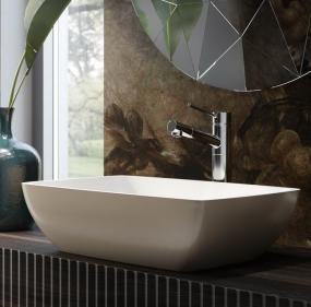 Раковина Holbi Titan SR 60х36, из Soft Rock, белая матовая, с клапаном