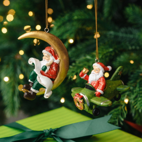 Елочная игрушка "Санта в самолете" 11 см