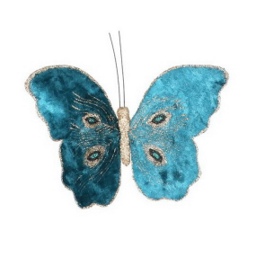 Игрушка на елку на клипсе "Бабочка" 14 см, голубая