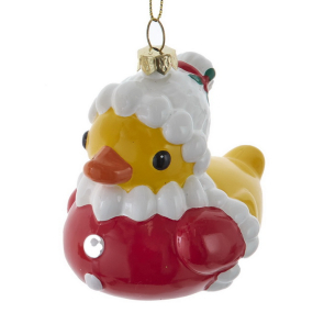 Елочная игрушка "Утка в красном наряде" 9 см