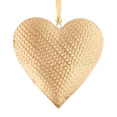 Новогодняя игрушка "Сердце золотое с тиснением" 13 см