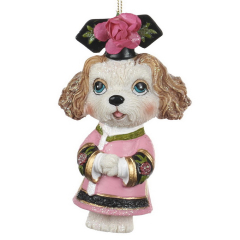 Игрушка на елку "Собака в розовом кимоно" 10 см