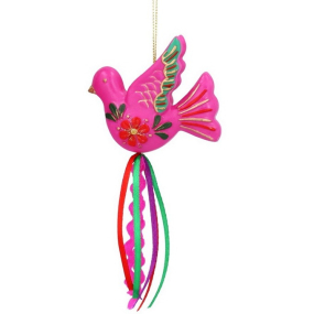 Игрушка на елку "Птица с лентами" 7 см, розовая