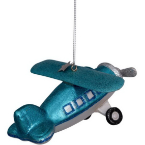 Елочная игрушка "Самолетик синий" 5 см