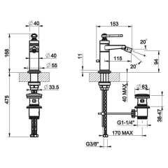 Смеситель для биде Gessi Venti20 65007.149, с донным клапаном, брашированный никель