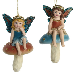 Игрушка на елку "Фея на грибочке" 10,2 см, в ассортименте