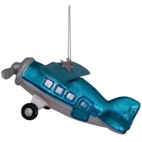 Елочная игрушка "Самолетик синий" 5 см