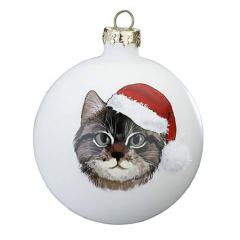 Елочный шар "Кот" 8 см, цвет белый