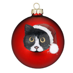 Елочный шар "Кот" 8 см, цвет красный