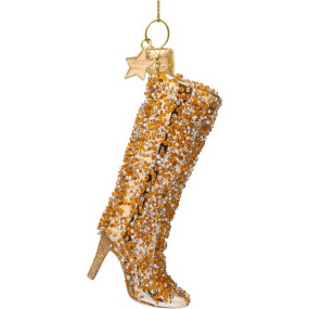 Елочная игрушка "Сапог с бриллиантами" 10,5 см, цвет золото