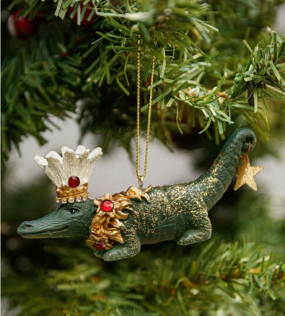 Игрушка на елку "Крокодил в короне и со звездой" 11 см