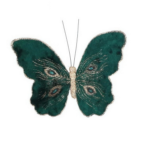 Игрушка на елку на клипсе "Бабочка" 14 см, зеленая
