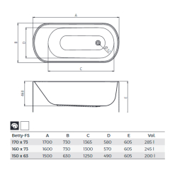 Ванна акриловая Kolpa-San Betty-FS 170X73, белая