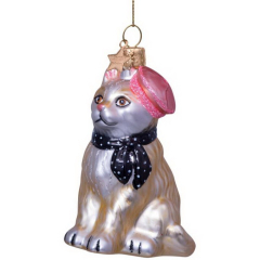 Елочная игрушка "Котик в берете" 8,5см