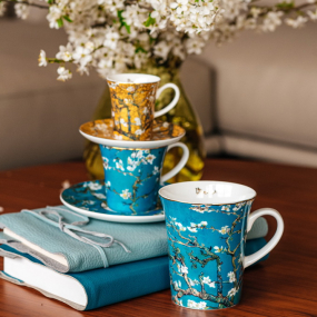 Чашка для эспрессо с блюдцем "Цветущие ветки миндаля" 100 мл, цвет золото