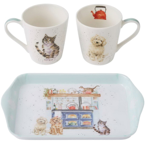 Набор кружек "Коты и собаки" 180 мл на подносе, 3 предмета