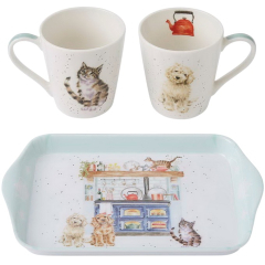 Набор кружек "Коты и собаки" 180 мл на подносе, 3 предмета