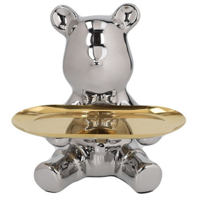 Фигурка декоративная "Медведь с подносом" 19 см, цвет серебро