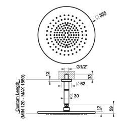 Лейка для душа Gessi 316 54150.727, 35 см, матовая латунь
