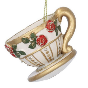 Елочная игрушка "Чайная чашка с красными розами" 5х7 см