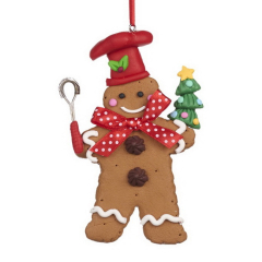 Елочная игрушка "Пряничный человечек с елкой" 12,5 см