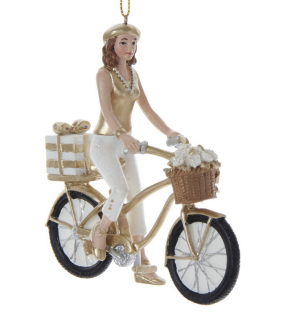 Игрушка на елку "Велосипедистка с подарком" 10,8 см