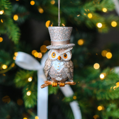 Елочная игрушка "Сова в цилиндре" 9,4 см, в ассортименте