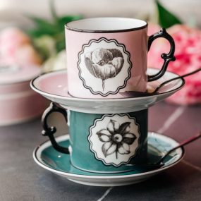 Чашка чайная с блюдцем Herbariae 200 мл, бирюзовая
