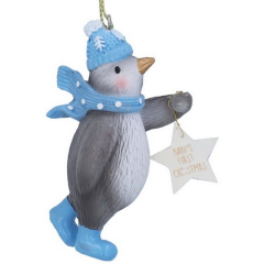 Елочная игрушка "Пингвин со звездой" 8 см, цвет голубой