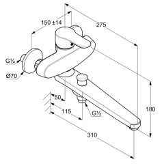 Смеситель для ванны Kludi Objekta 324910575, хром