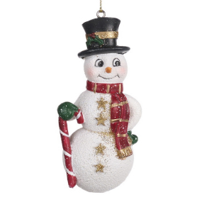 Елочная игрушка "Снеговик с леденцом" 10 см
