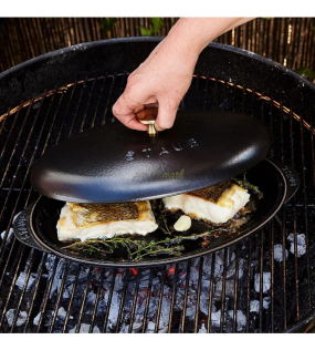 Сковорода овальная для рыбы с крышкой Grills 31 см, черная