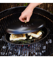 Сковорода овальная для рыбы с крышкой Grills 31 см, черная