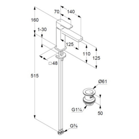 Смеситель для раковины Kludi Renon 422883975, с клапаном Click-Clack, черный матовый