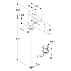Смеситель для раковины Kludi Renon 422883975, с клапаном Click-Clack, черный матовый