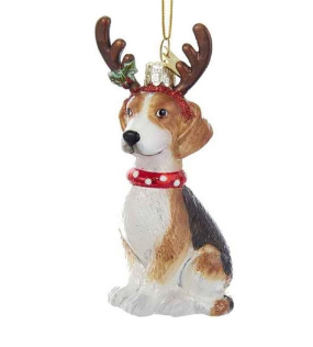 Игрушка на елку "Бигль с рожками" 10,2 см