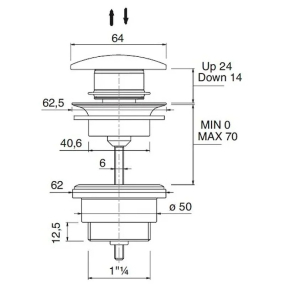 Донный клапан Flaminia Universal PLCENER, Stop&Go, черный