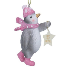Елочная игрушка "Пингвин со звездой" 8 см, цвет розовый