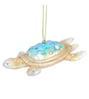 Елочная игрушка "Морская черепаха" 7 см, цвет сине-золотой