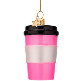 Елочная игрушка "Кофейная кружка" 11 см, цвет розовый