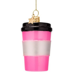 Елочная игрушка "Кофейная кружка" 11 см, цвет розовый