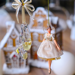 Елочная игрушка "Пуанты с золотой лентой" 15 см